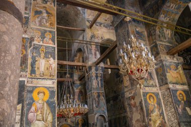 Staro Nagorichane, Kuzey Makedonya. 8 Eylül 2024. Staro Nagorichane 'deki Aziz George Kilisesi' nin tarihi duvar resimleri..