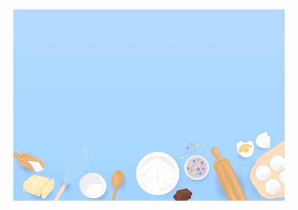Bakery Background Baking Utensils Ingredients Blue Background — Stock Vector