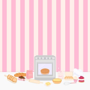 Fırın geçmişi. Fırın ve çatal bıçak desenleri çizgili..