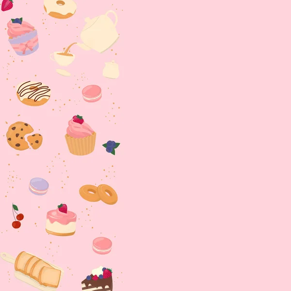 Bakery Background Teapot Dessert Bread Space Copy Text — Stock Vector