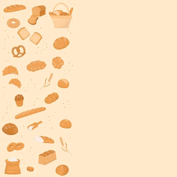 Хлібний Фон Хліб Випічка Борошно Пшениця Жовтому Тлі Пробілом Копіювання — стоковий вектор