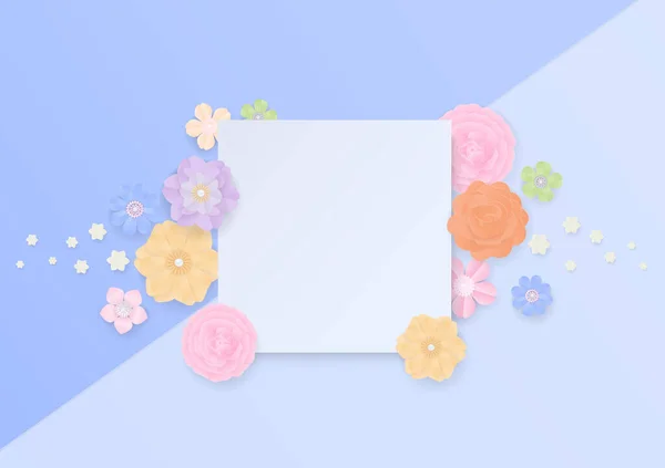 Πολύχρωμο Χαρτί Λουλούδια Στοιχείο Και Λευκό Πανό Για Κείμενο Τόπο — Διανυσματικό Αρχείο
