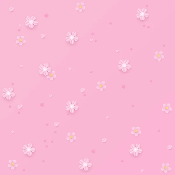 Ανθός Κερασιάς Και Πέταλο Ροζ Φόντο Σχεδιασμός Χάρτινων Λουλουδιών Εικονογράφηση — Διανυσματικό Αρχείο