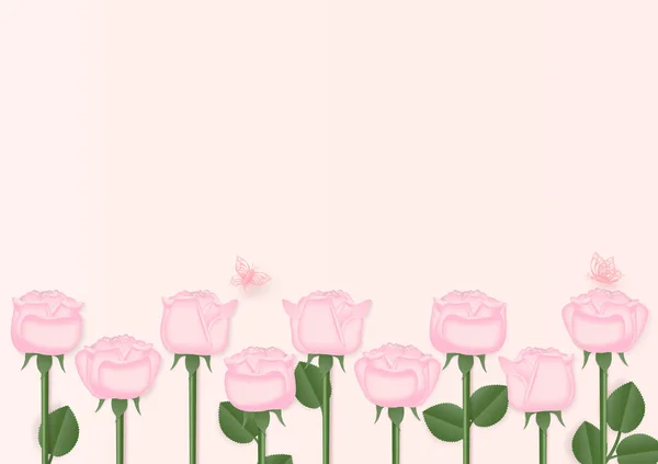Set Elementi Rosa Rosa Farfalla Sfondo Bianco Con Spazio Testo — Vettoriale Stock