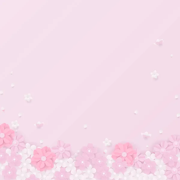Цветочный Фон Сакуры Группа Бумажных Цветов Вишни Лепестков Розовом Фоне — стоковый вектор