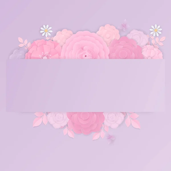 面食花的背景 设计与玫瑰 蝴蝶紫色背景 剪纸和工艺设计 — 图库矢量图片