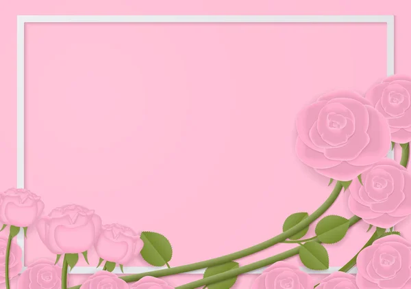 Rose Concetto Fondo Rosa Rosa Vite Rosa Fiore Cornice Bianca — Vettoriale Stock