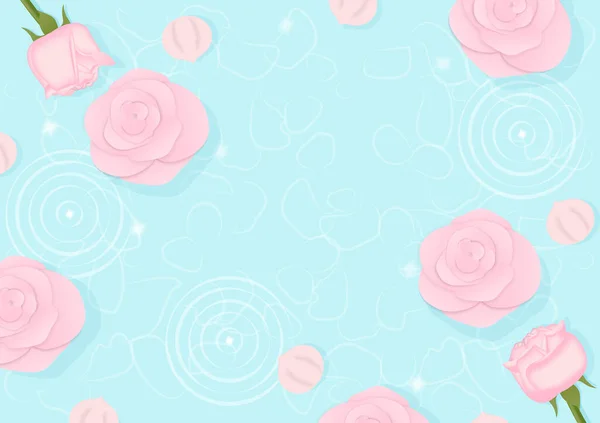玫瑰背景的概念 粉红色的玫瑰和花瓣漂浮在游泳池里 上面有文字或照片的空间 — 图库矢量图片