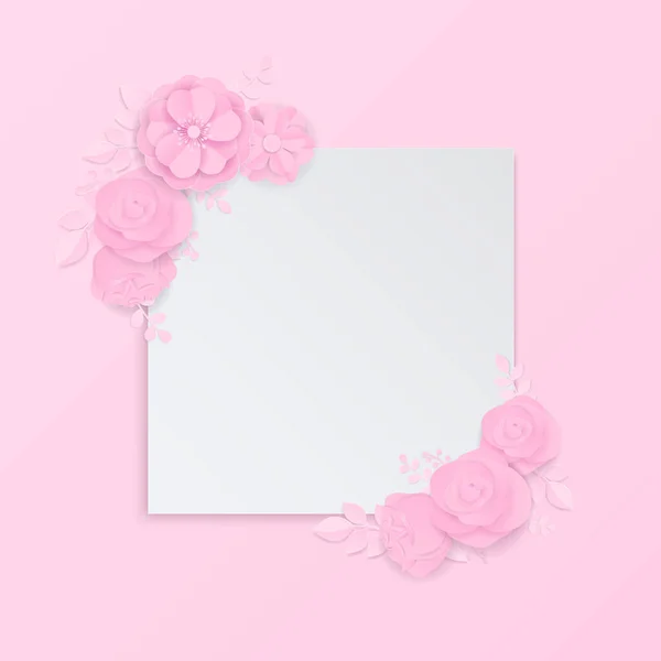 Pink Paper Flowers Wreath White Banner Space Place Text Photo — Stock Vector