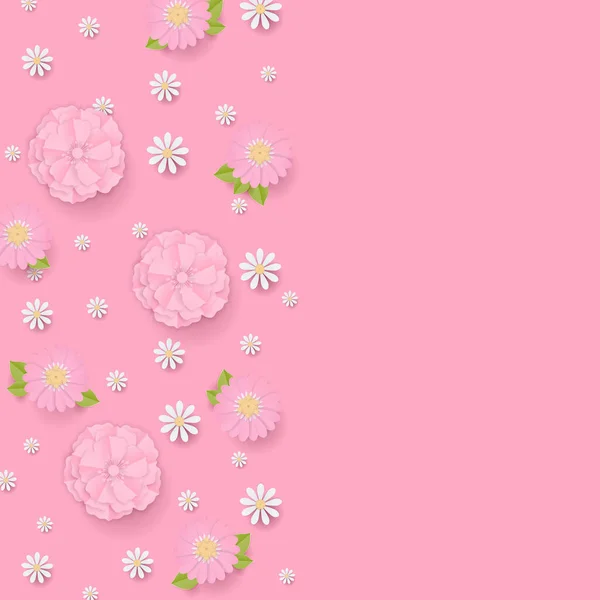Χάρτινα Λουλούδια Σχέδιο Μοτίβο Άνθη Κερασιάς Μαργαρίτα Και Χαμομήλι Ροζ — Διανυσματικό Αρχείο