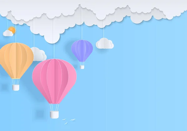 Conceito Fundo Verão Pastel Balão Quente Uma Nuvem Voando Céu —  Vetores de Stock
