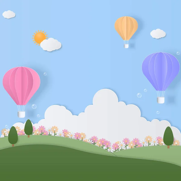 Conceito Fundo Primavera Verão Pastel Balão Quente Voando Céu Com —  Vetores de Stock