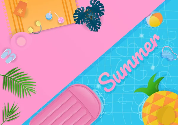 Sommerliches Hintergrundkonzept Nette Sommer Elemente Und Tropische Bäume Auf Rosa — Stockvektor