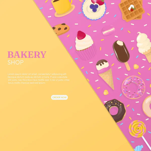 Backshop Vorlage Donuts Eis Cupcake Und Bonbons Mit Text Auf — Stockvektor