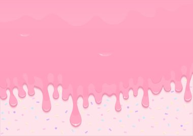 Fırın geçmişi. Açık pembe arkaplanda eriyen pembe sıvı ya da çilek sosu renkli şeker parçacıklarıyla.