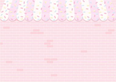 Fırın geçmişi. Pastane konsepti pastel şeker parçacıkları ve pembe tuğla duvar desenli.