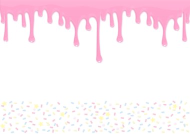 Fırın geçmişi. Beyaz bir zemin üzerine damlayan pembe krema üzerine pastel şeker serpiştirilmiş..