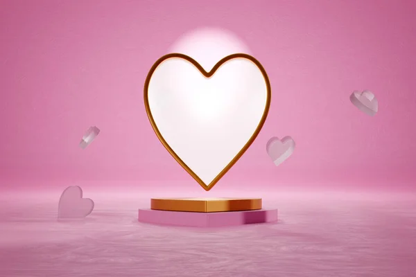 Valentijnsdag Reclame Stadia Model Voor Marketing Roze Gouden Geënsceneerde Harten — Stockfoto
