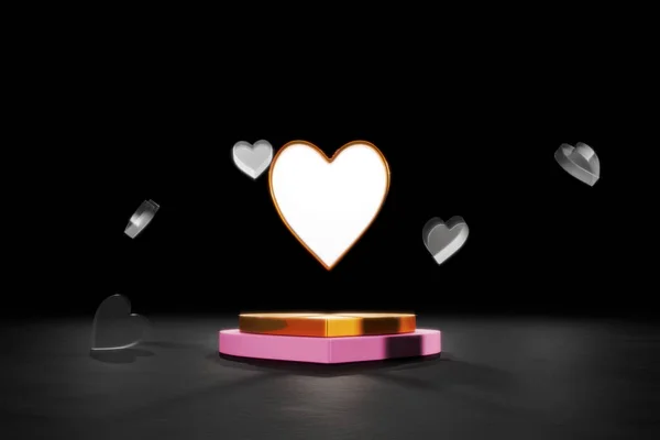Valentijnsdag Reclame Stadia Model Voor Marketing Roze Gouden Geënsceneerde Harten — Stockfoto