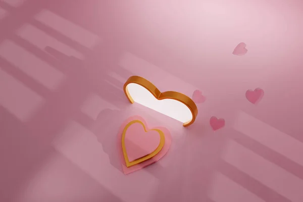 Valentine advertisement stages. Template for marketing. Pink and golden staged hearts. With copy space. No glare.