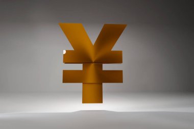 Altın Ayakta Yen işareti 3 boyutlu. Dijital olarak oluşturulmuş resim.