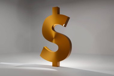 Üç boyutlu altın dolar tabelası. Dijital olarak oluşturulmuş resim.