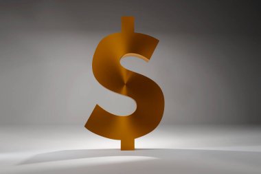 Üç boyutlu altın dolar tabelası. Dijital olarak oluşturulmuş resim.