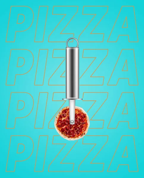 Collage Zeitgenössischer Kunst Salami Paprika Pizza Kopfhörer Modernes Ernährungskonzept — Stockfoto