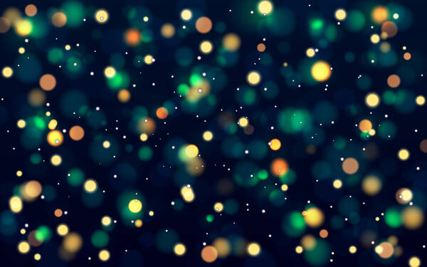 Рождественский векторный фон соснового леса. Зеленые садовые деревья. Огоньки Боке.