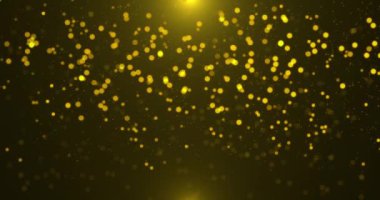 Havada yüzen parçacıklar üzerinde altın lüks bokeh. Toz ve parıltı parçacıkları. Siyah arkaplan, karıştırma modu ekranı kullan. Döngü Canlandırması