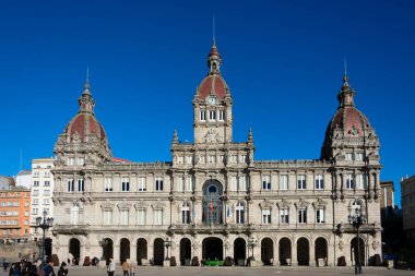 A Coruna, La Coruna. Galicia, Spain. February 2, 2023. View of Coruna City Hall, Ayuntamiento or Concello