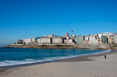 A Coruna, La Coruna. Galicia, Spain. February 2, 2023. View of the city, the beach and the sea