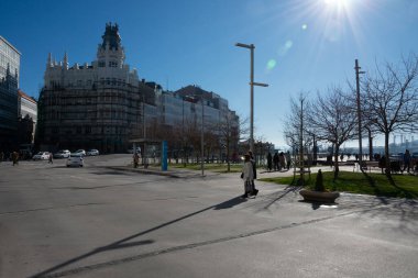 A Coruna, La Coruna. Galicia, Spain. February 2, 2023. View of Marina Square and old galician buildings