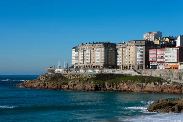 Coruna Coruna Galicia Spain February 2023 View City Beach Sea Royaltyfria Stockbilder