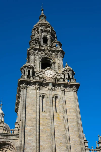 stock image Santiago de Compostela Archcathedral Basilica Clock tower. The Cathedral is a place of pilgrimage on the Way of St James, Camino de Santiago. Santiago de Compostela, Spain