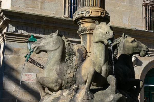 Santiago Compostela Galizia Spagna Febbraio 2023 Fontana Piazza Praterias Plaza — Foto Stock
