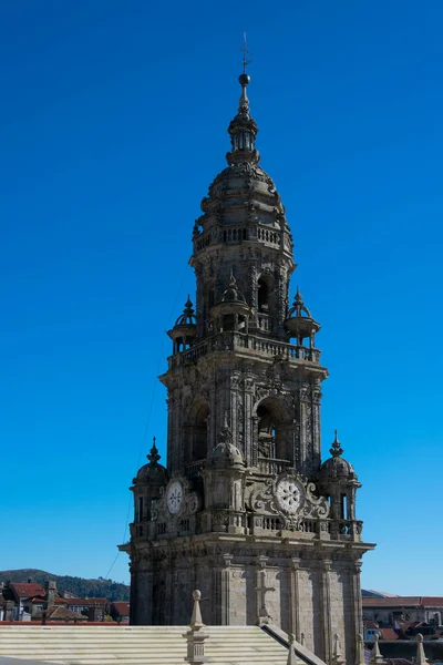 stock image Santiago de Compostela, Galicia. Spain. February 5, 2023. View of Santiago de Compostela Cathedral roofs and Clock Tower