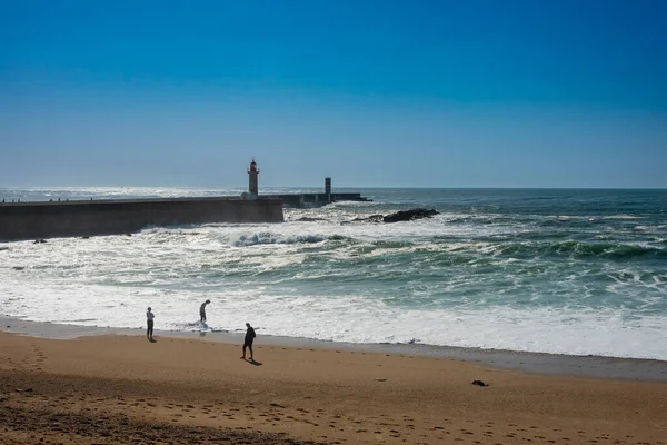 Oporto Portekiz Şubat 2023 Atlantik Okyanusu Oporto Bir Deniz Feneri — Stok fotoğraf