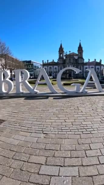 Braga Portugal Février 2023 Vue Panneau Braga Avec Hôpital Igreja — Video