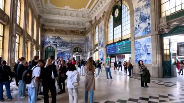 Oporto Portekiz Şubat 2023 Sao Bento Tren Stasyonu — Stok video