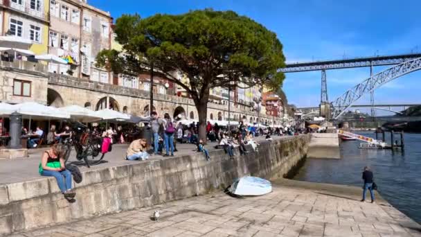 Oporto Portugal Febrero 2023 Ribeira Porto Porto Riverside Edificios Típicos — Vídeos de Stock