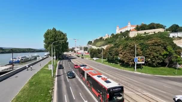 Inggris Bratislava Slovakia Agustus 2023 Pemandangan Sungai Danube Yang Diambil — Stok Video