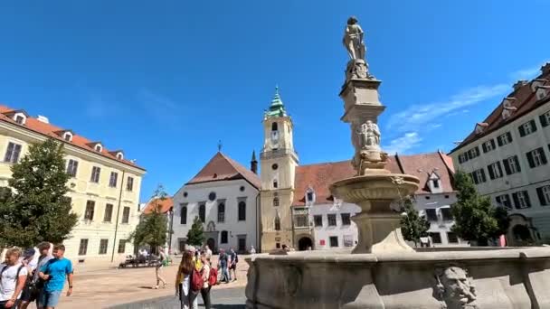Bratislava Slovacchia Agosto 2023 Vecchio Municipio Piazza Principale — Video Stock