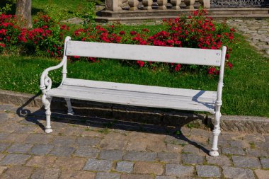 White seat in Telc main square. Telc, Czech Republic