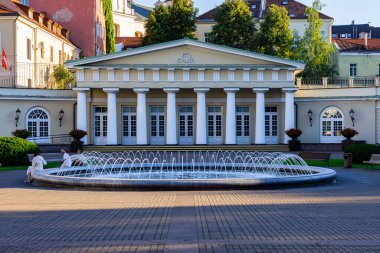 Vilnius, Litvanya. 27 Haziran 2024. Başkanlık Sarayı zemin ve bir çeşme