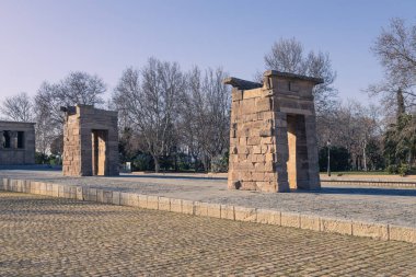 Madrid, İspanya. 3 Şubat 2025. Debod Tapınağı, şu anda Madrid 'de bulunan antik bir Nubia tapınağı.