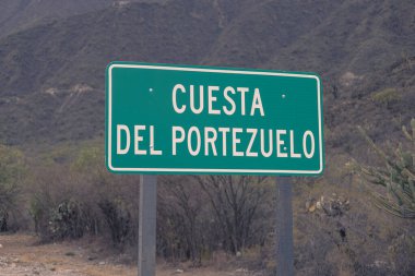 San Fernando del Valle de Catamarca, Argentina. September 21, 2025. Cuesta del Portezuelo sign, the road to the viewpoint