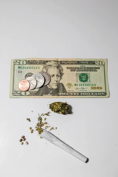 Marihuanová Cigareta Dolary Mincemi Obchodní Koncepce — Stock fotografie