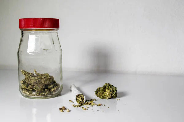Cannabis Cultivation Made Mexico Marijuana Joint Next Glass Jar Buds — Stock Photo, Image