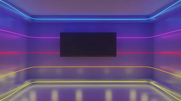 Neon room with a place for advertising, made in 3d program